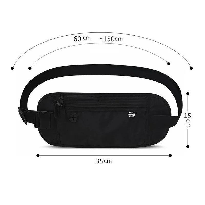 RFID Blocking Waterproof Travel Fanny Pack Hidden Wallet Passport Holder