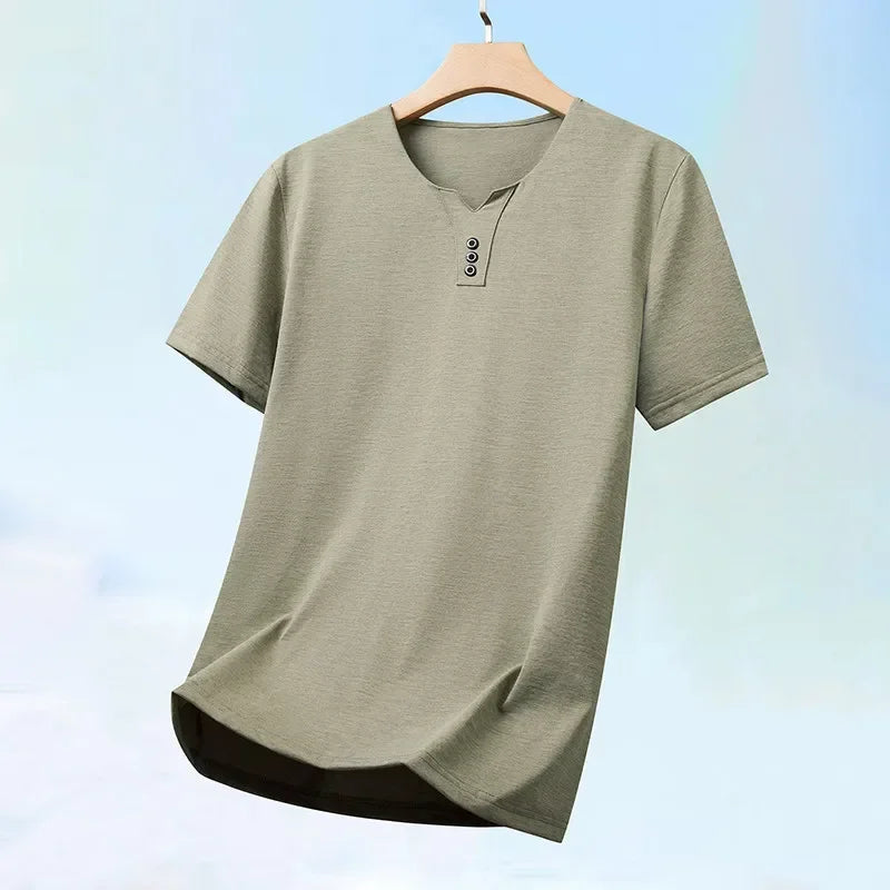 Men's V Neck Short Sleeve Knit Top Polyester Korean Style