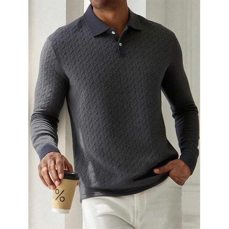 Men Long Sleeve Polo Shirt Breathable Polyester Office Polo T Shirt