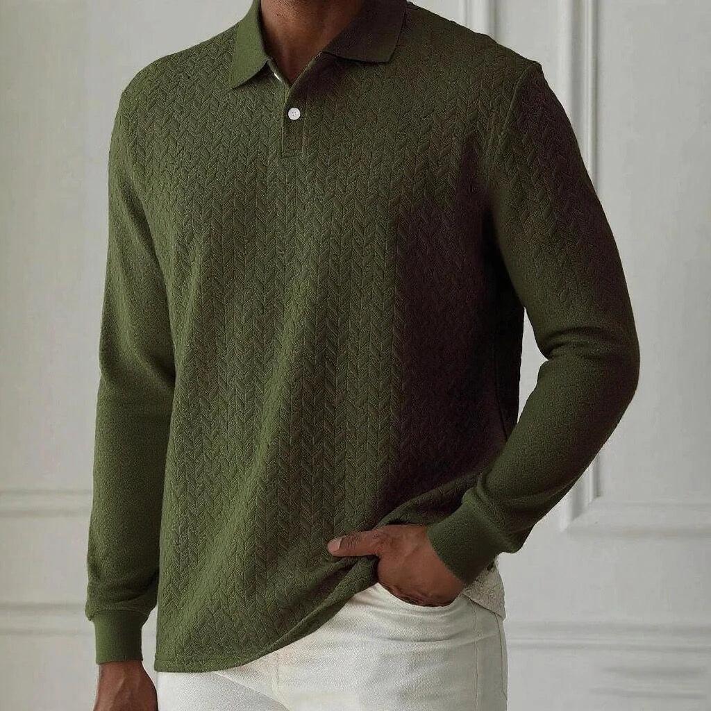 Men Long Sleeve Polo Shirt Breathable Polyester Office Polo T Shirt