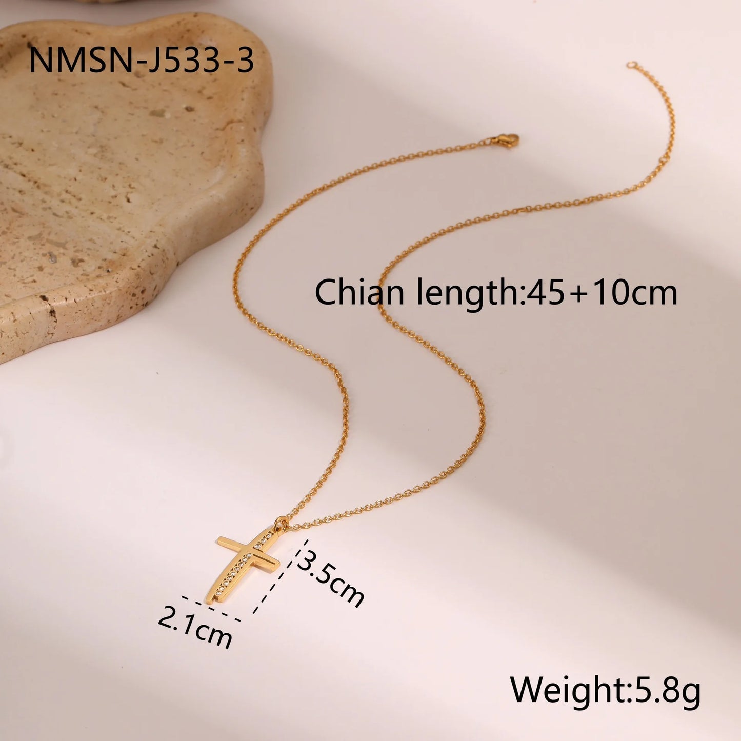 Cross Pendant Necklace Stainless Steel Zircon Chain for Women