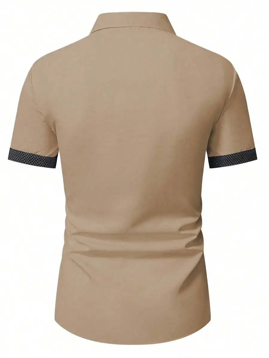 Mens Short Sleeve Button Down Shirt With Contrast Collar