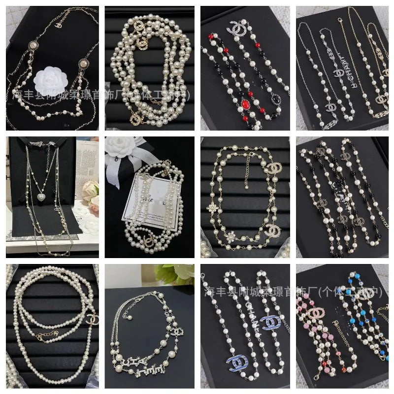 Double C Pearl Necklace Peach Heart Tassel Fragrant Style