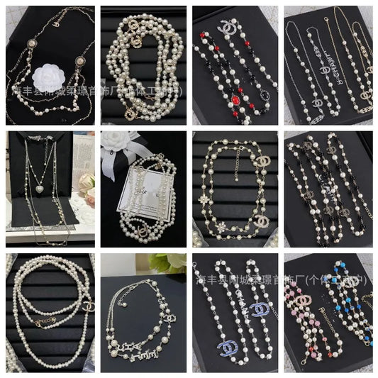 Double C Pearl Necklace Peach Heart Tassel Fragrant Style