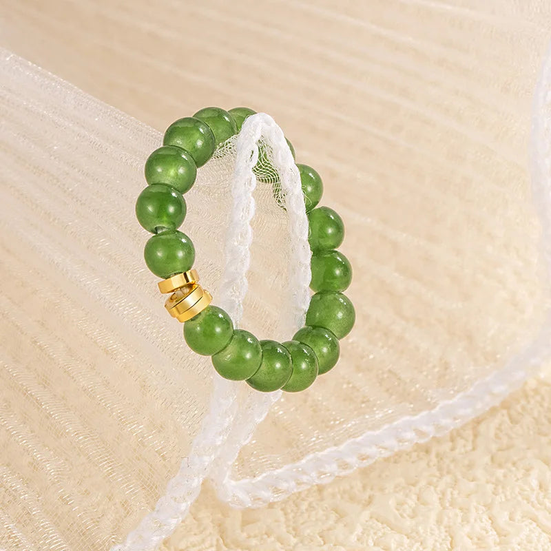 Sterling Silver Hotan Jade Geometric Ring For Women