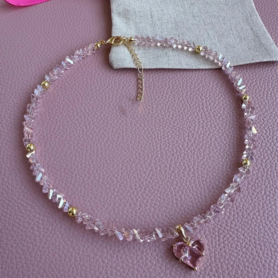 Fashion Vintage Zircon Heart Pendant Necklace For Women Boho Geometric