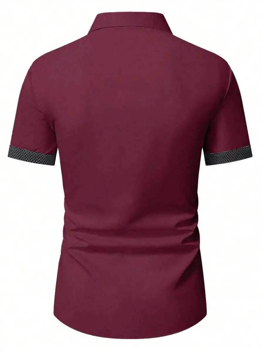 Mens Short Sleeve Button Down Shirt With Contrast Collar