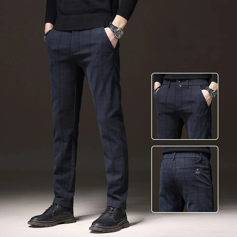 Men's Plaid Stretch Pants Regular Fit Casual Business Trousers