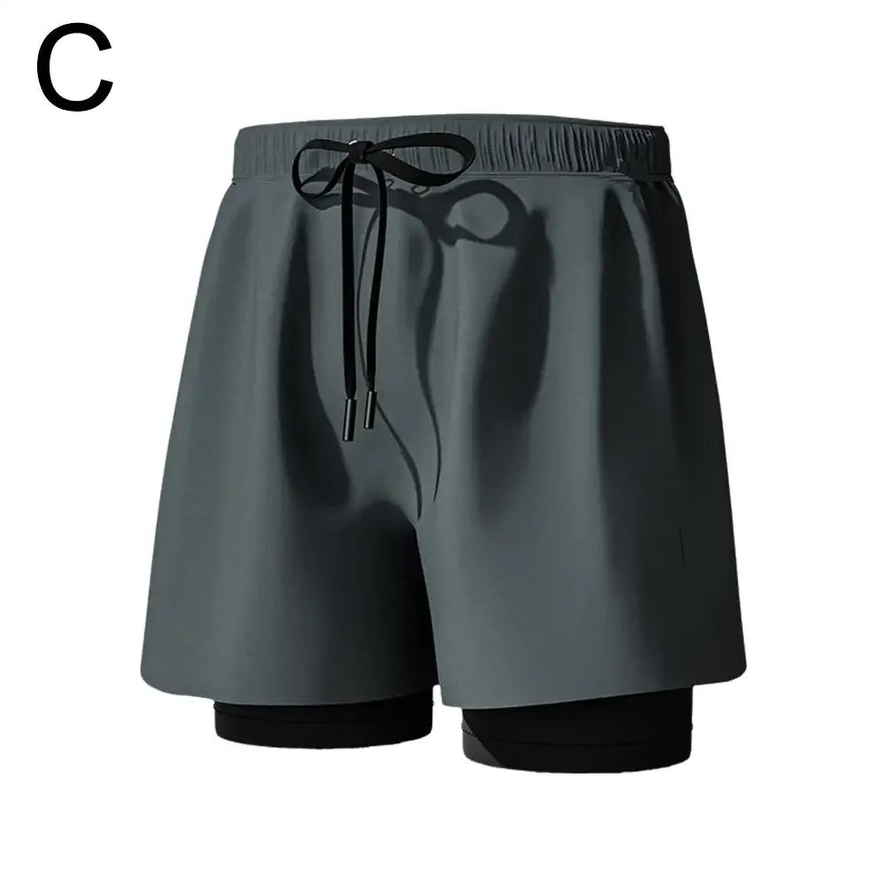 Double Layer Sports Swim Shorts For Men Quick Dry
