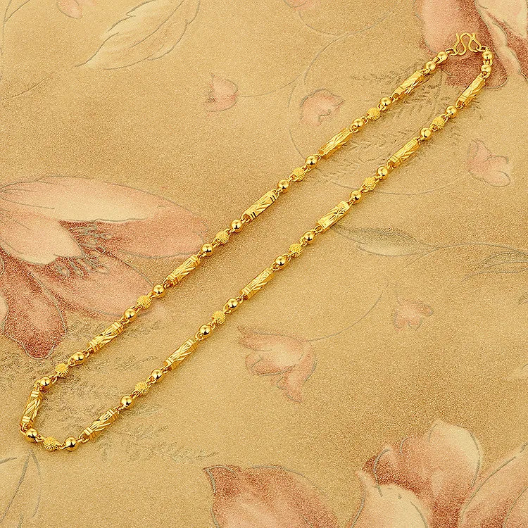 Au999 Hexagonal Column Necklace 24K Gold Unisex Jewelry