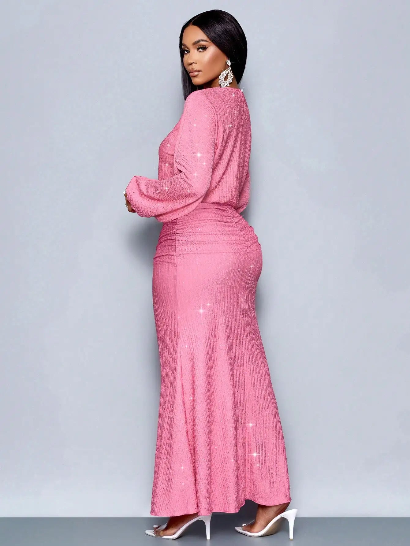 Mermaid Hem Bodycon Maxi Dress With Sequins And Puff Sleeves