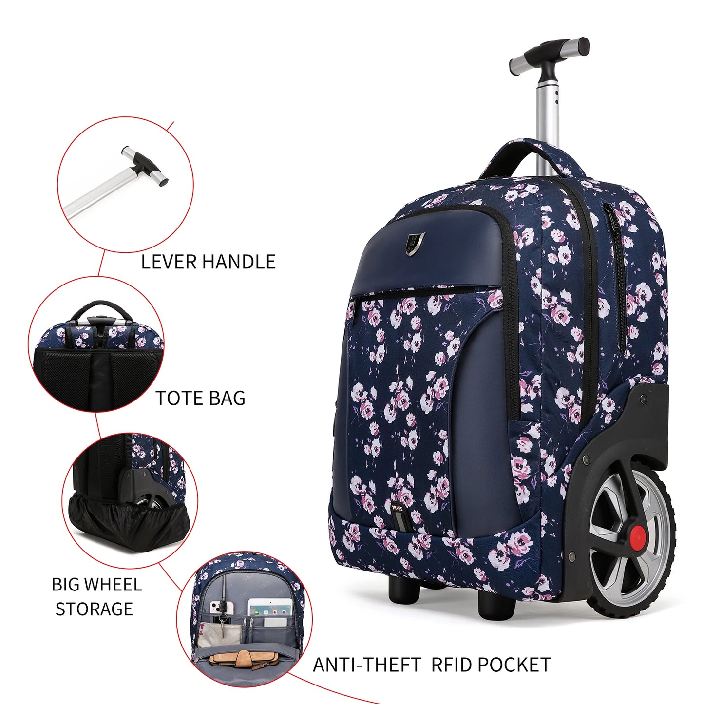 Large Capacity Travel Backpack With Wheels Waterproof Laptop Bag