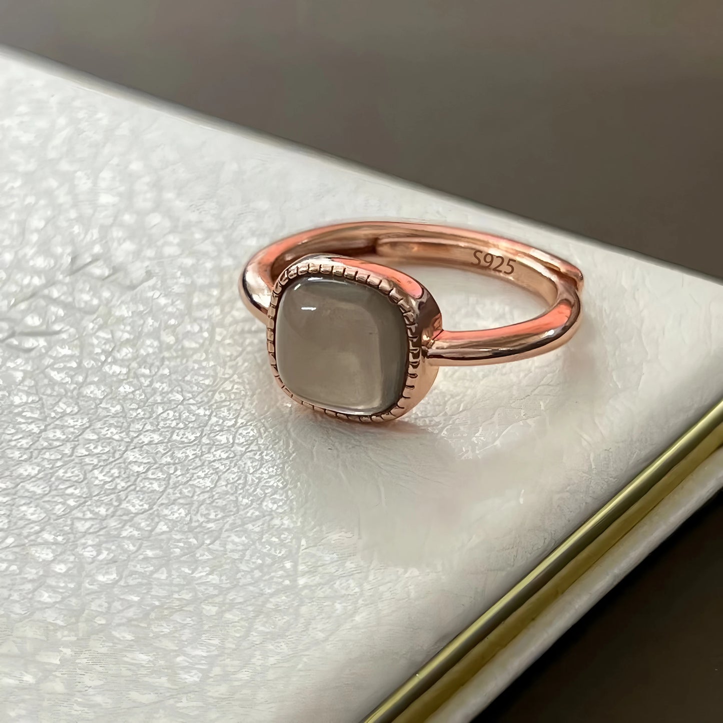Sterling Silver Hotan Jade Geometric Ring For Women