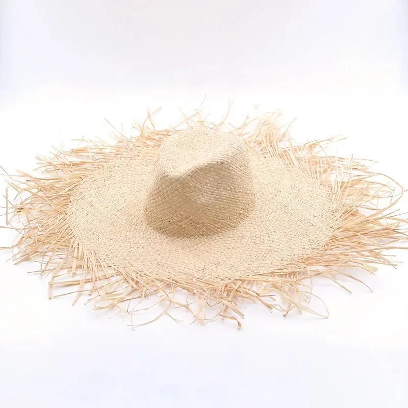 Handmade Women Raffia Straw Sun Hat Wide Brim Beach