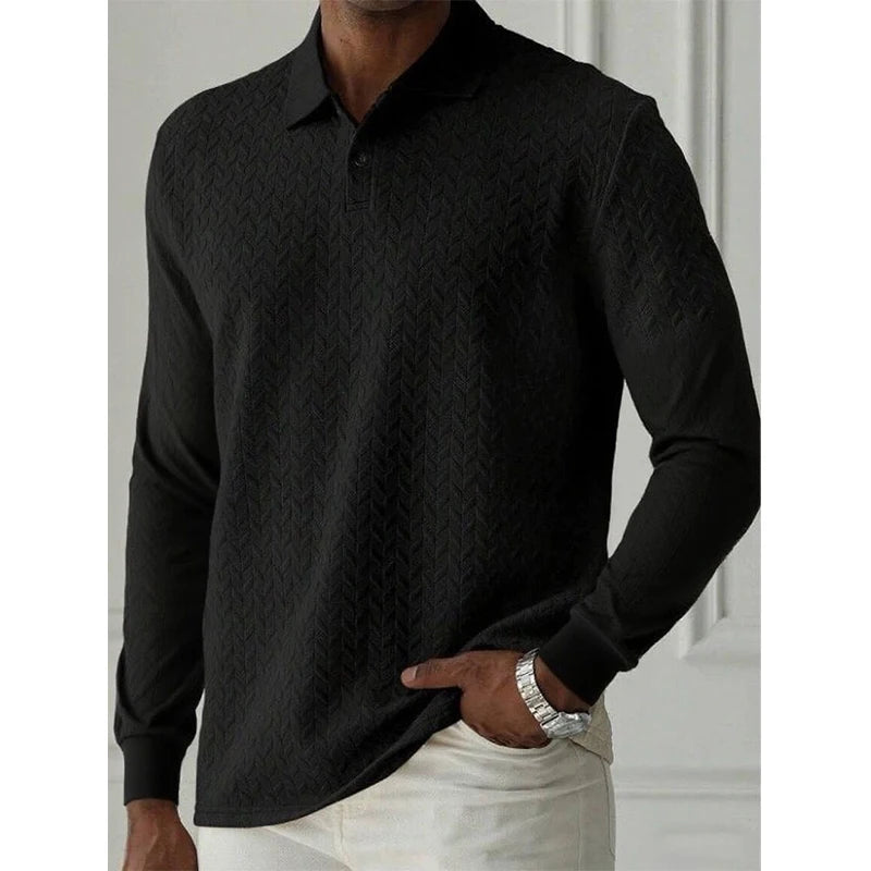 Men Long Sleeve Polo Shirt Breathable Polyester Office Polo T Shirt