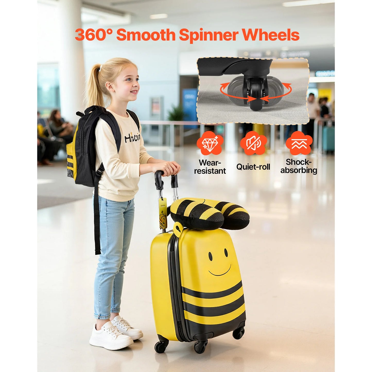 Kids Luggage Set 5 Piece Backpack Neck Pillow Lunch Bag Luggage Tag Bee Theme