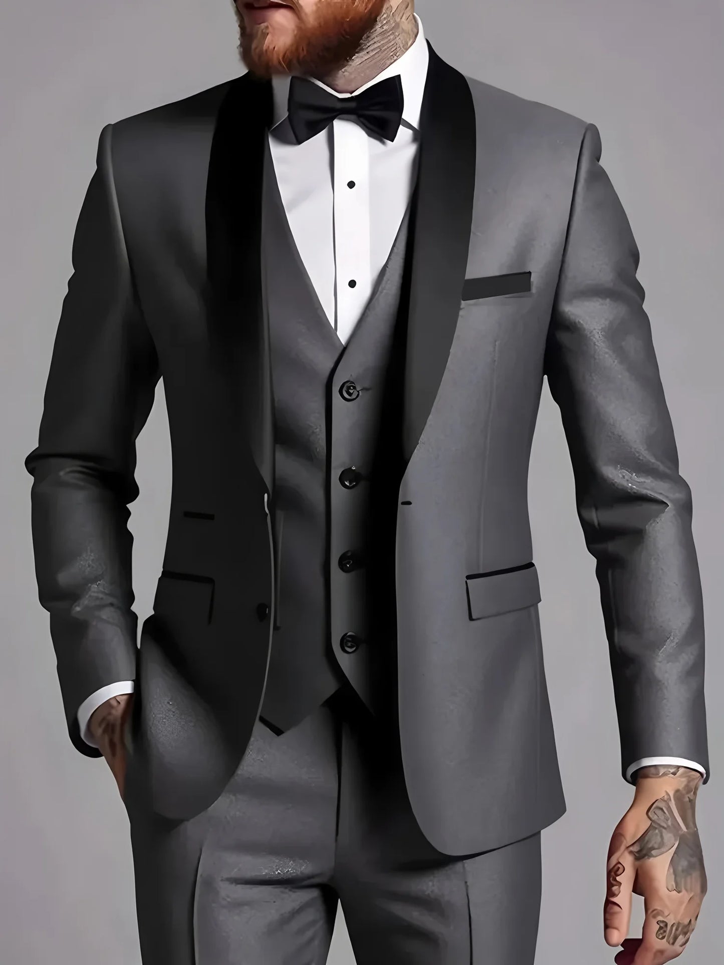 Mens Formal Suit Set Jacket Vest Pants Trousers Blazer Waistcoat