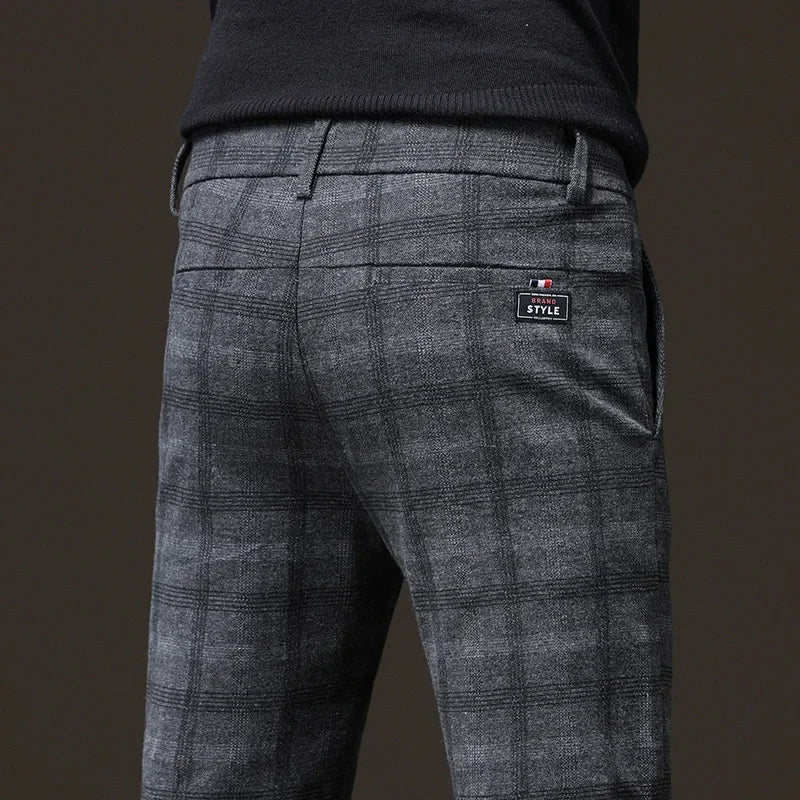 Men's Plaid Stretch Pants Regular Fit Casual Business Trousers