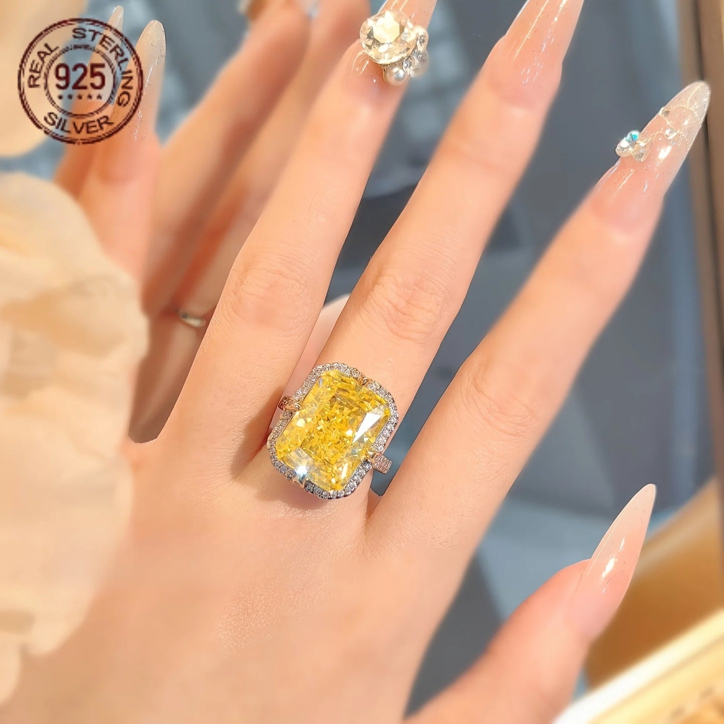 Zircon Princess Cut Silver Ring For Women Wedding