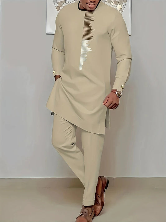 Men's Casual Long Sleeve Two-Piece Set Top and Trousers