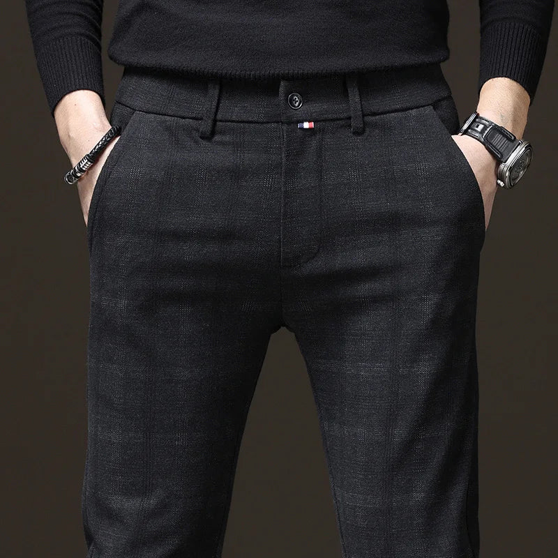 Men's Plaid Stretch Pants Regular Fit Casual Business Trousers