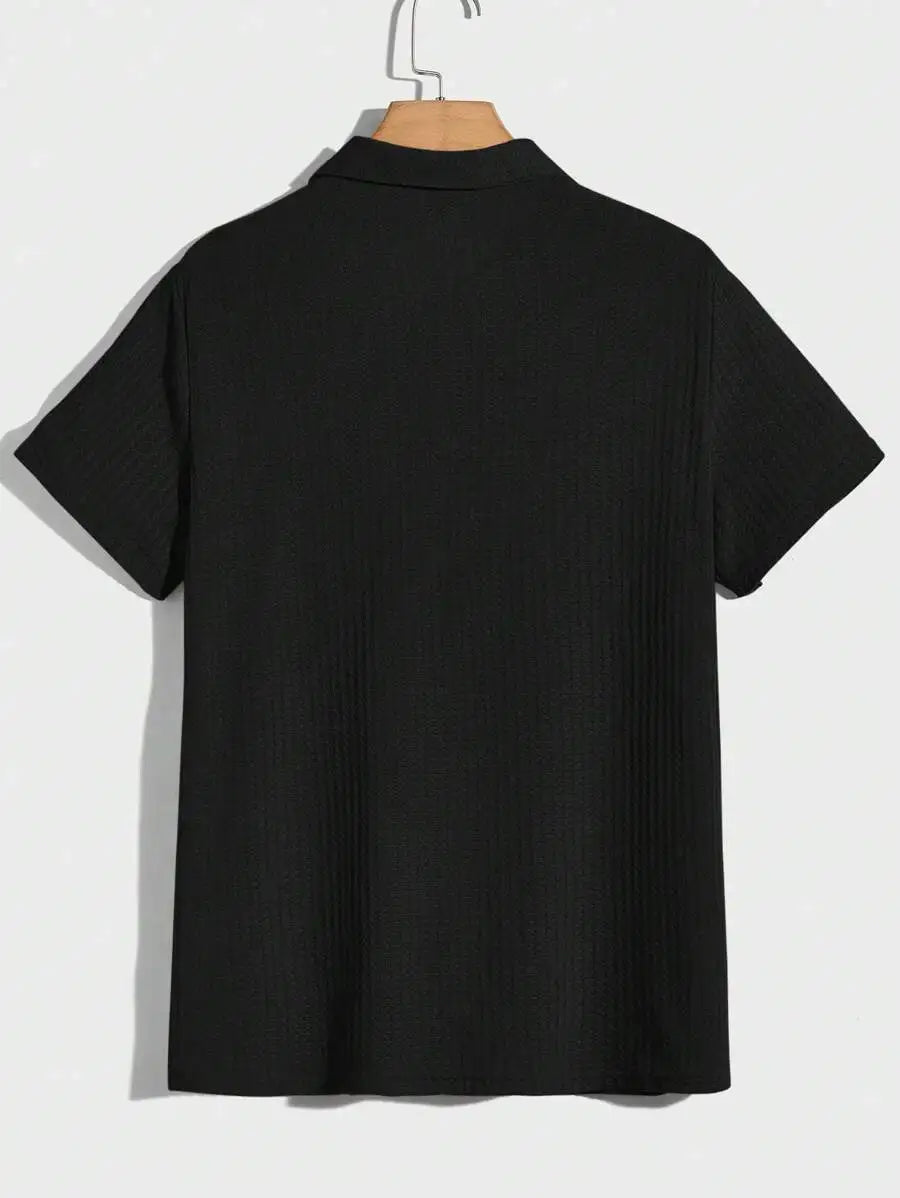 Mens Solid Waffle Knit Short Sleeve Polo Shirt Regular Fit