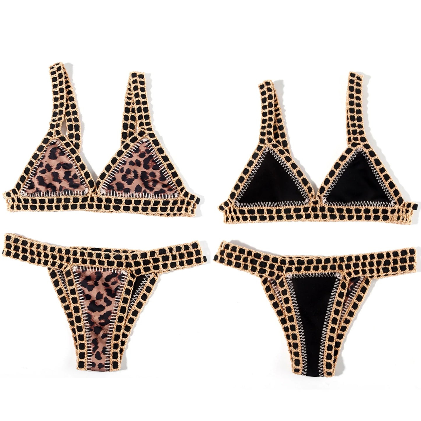 Reversible Crochet Two Piece Bikini Set Women Luxury Swimwear