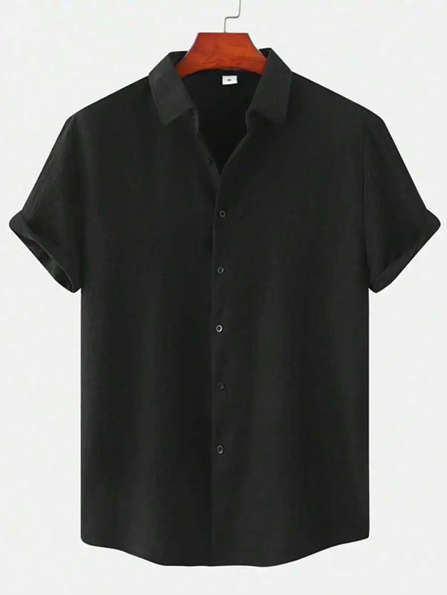 Mens Short Sleeve Button Up Shirt 100 Percent Polyester For Casual Wear