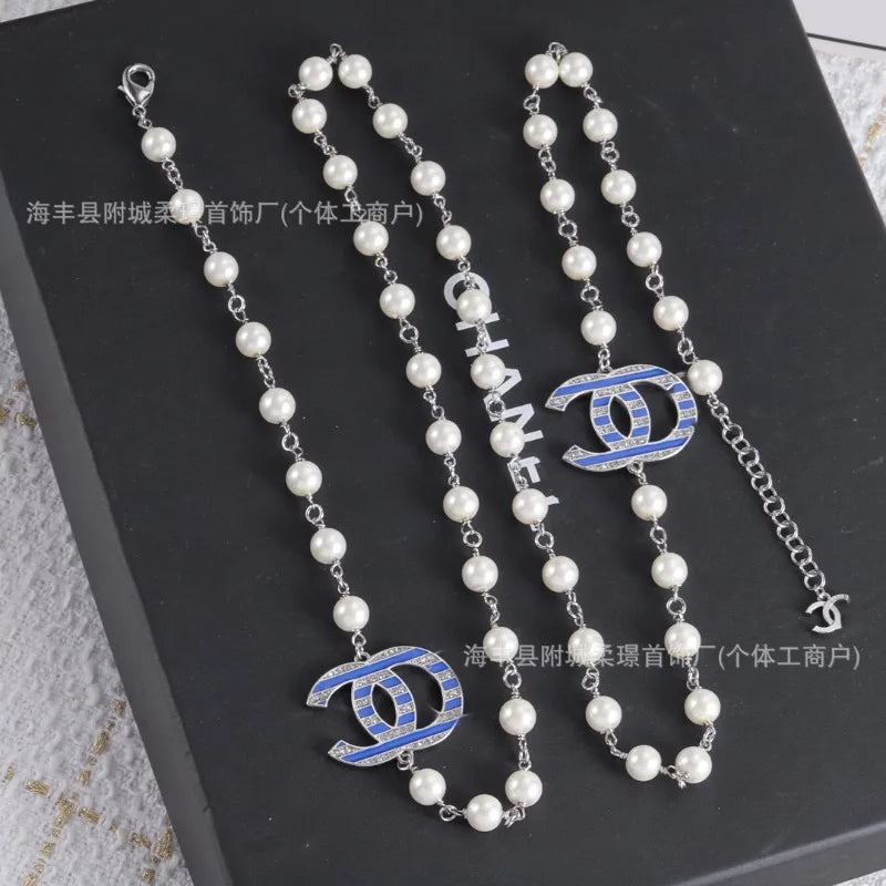 Double C Pearl Necklace Peach Heart Tassel Fragrant Style