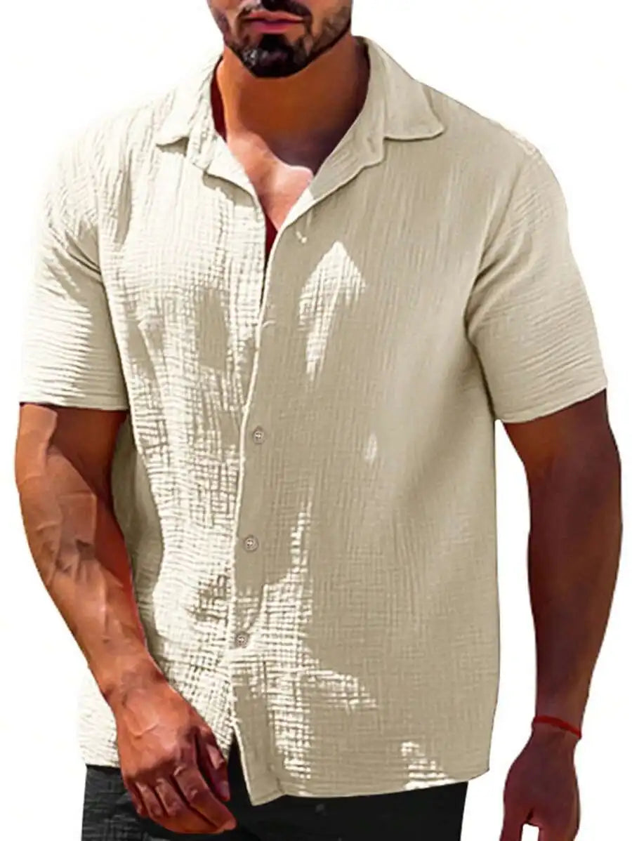 Mens Short Sleeve Button Up Shirt 100 Percent Polyester For Casual Wear