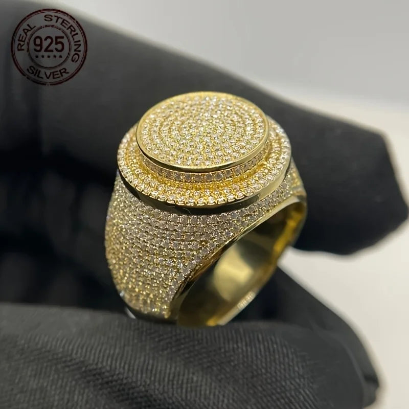 Men's Ring 18K Gold Plated Sterling Silver Zircon