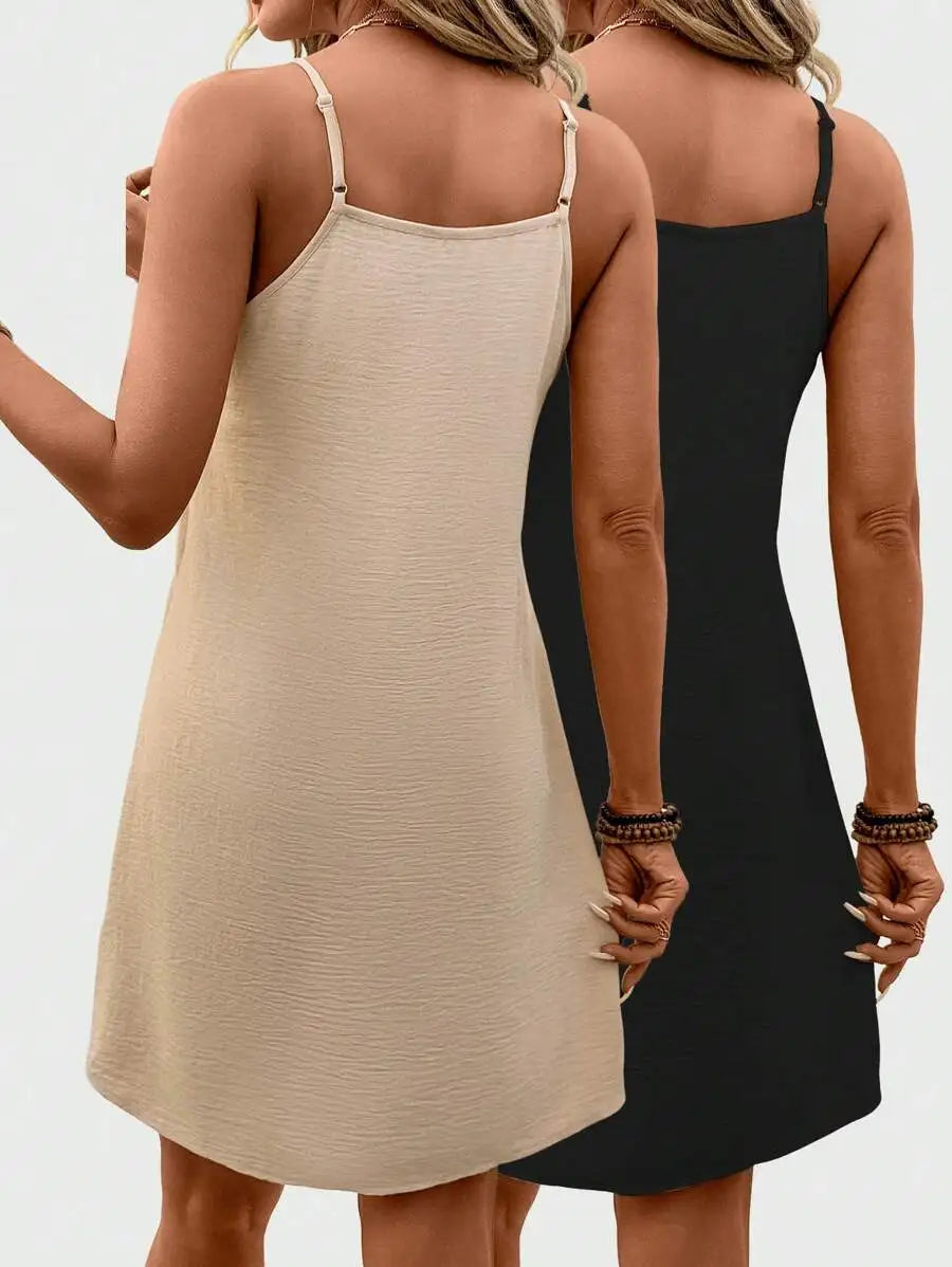 Women's Sleeveless V Neck Mini Slip Dress 100 Percent Polyester