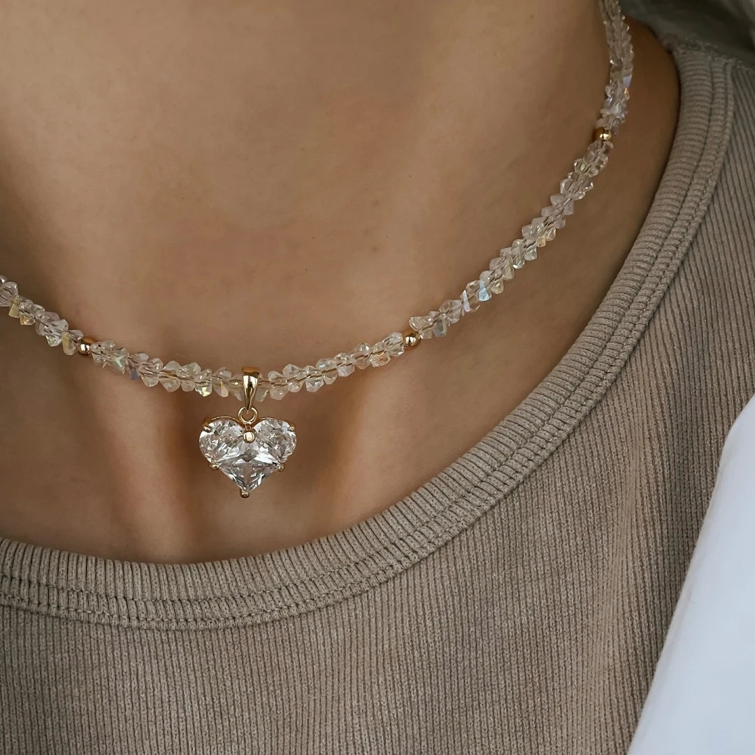 Fashion Vintage Zircon Heart Pendant Necklace For Women Boho Geometric
