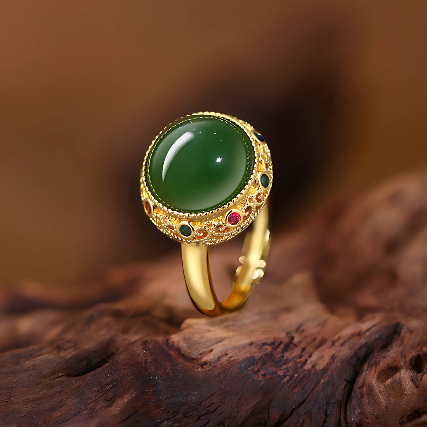 Sterling Silver Hotan Jade Geometric Ring For Women