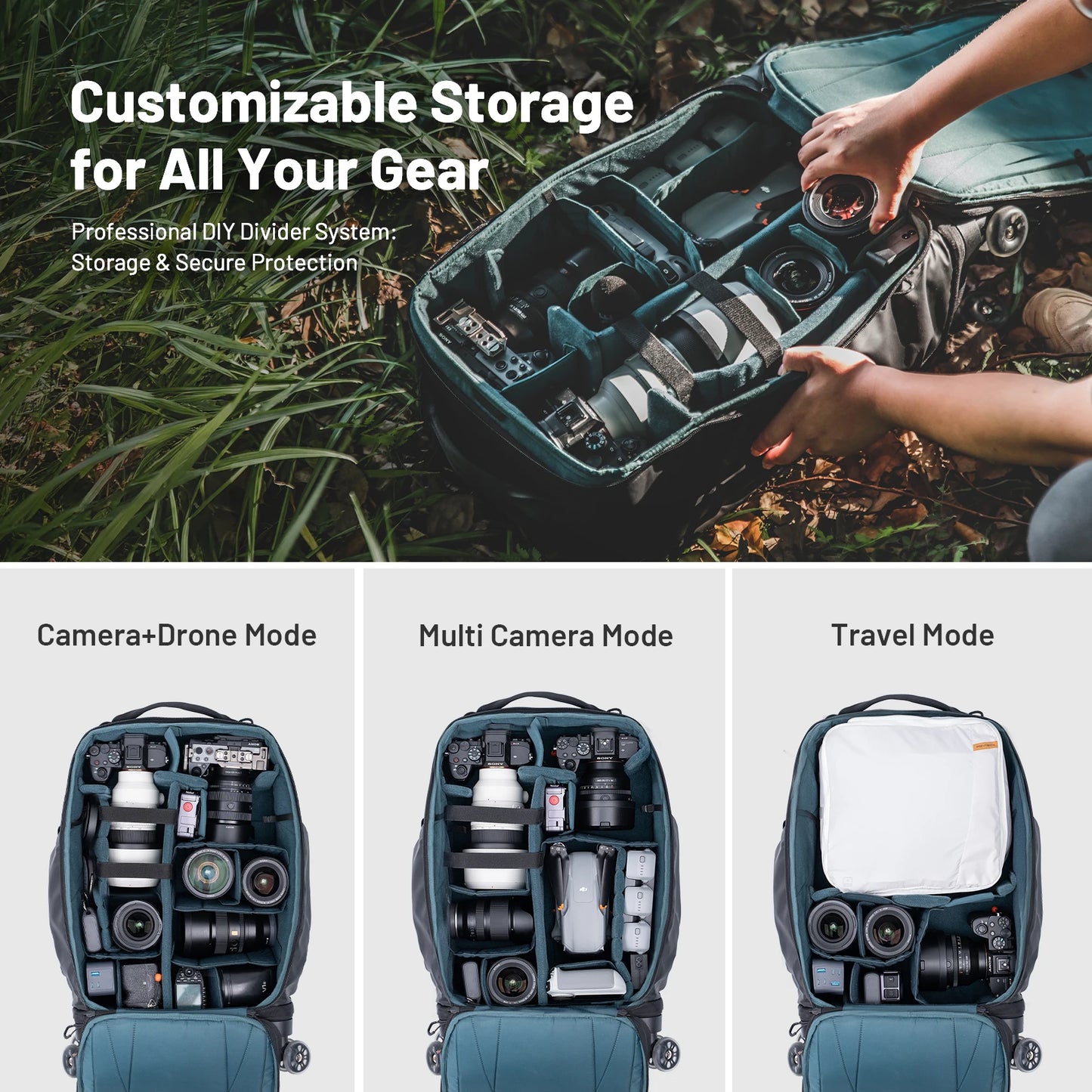 Photography Trolley Case 2-In-1 Rolling Backpack