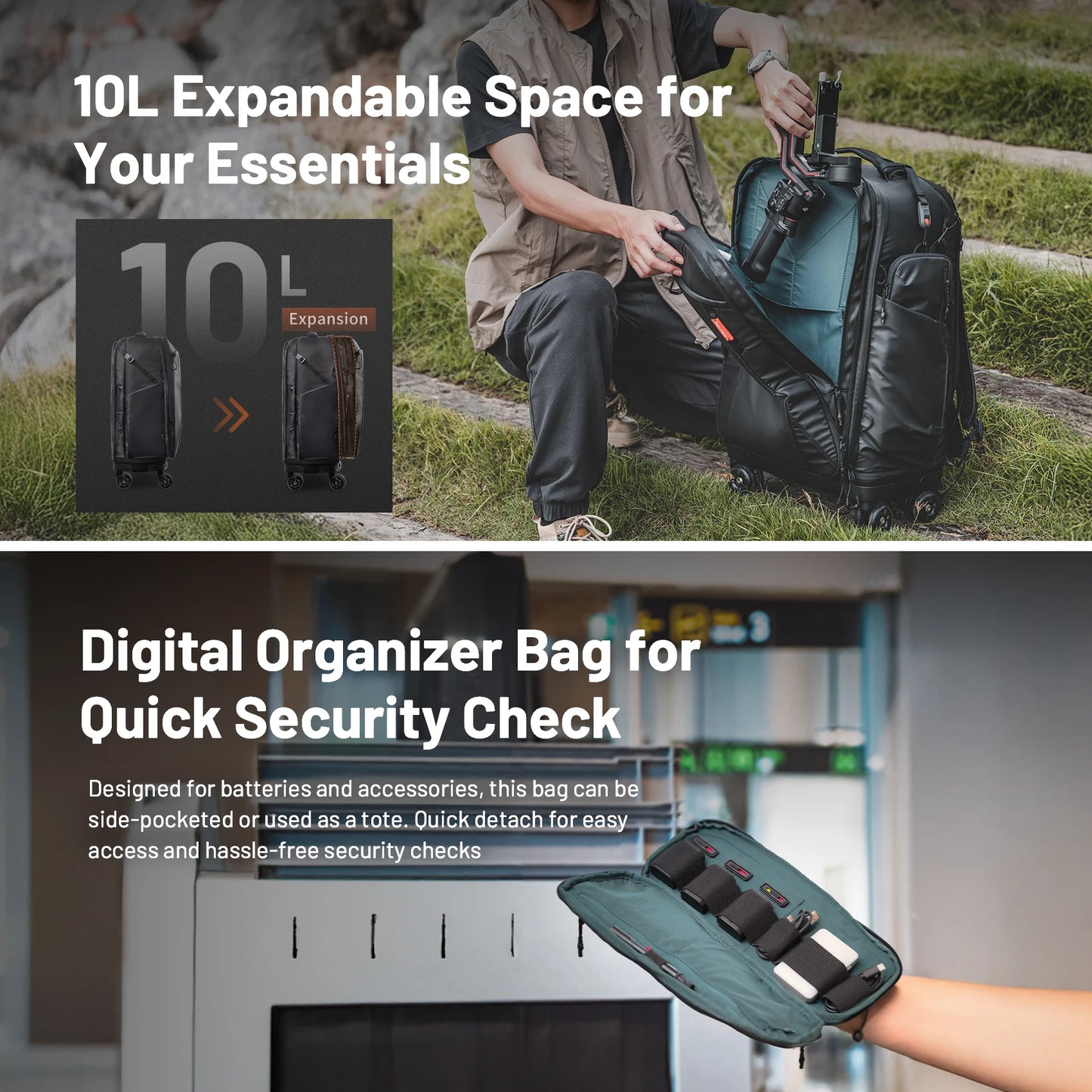 Photography Trolley Case 2-In-1 Rolling Backpack