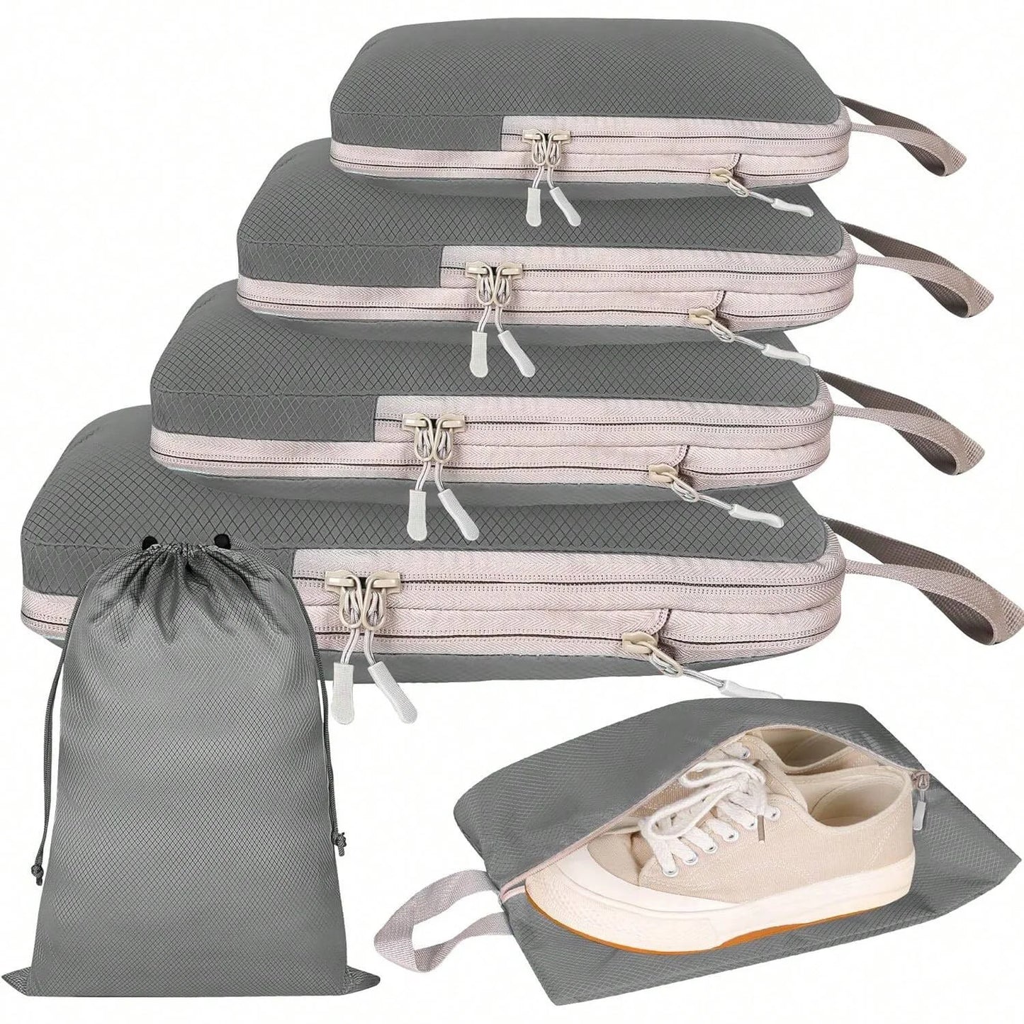 6 Piece Compression Packing Cubes Set Waterproof Travel Organizer