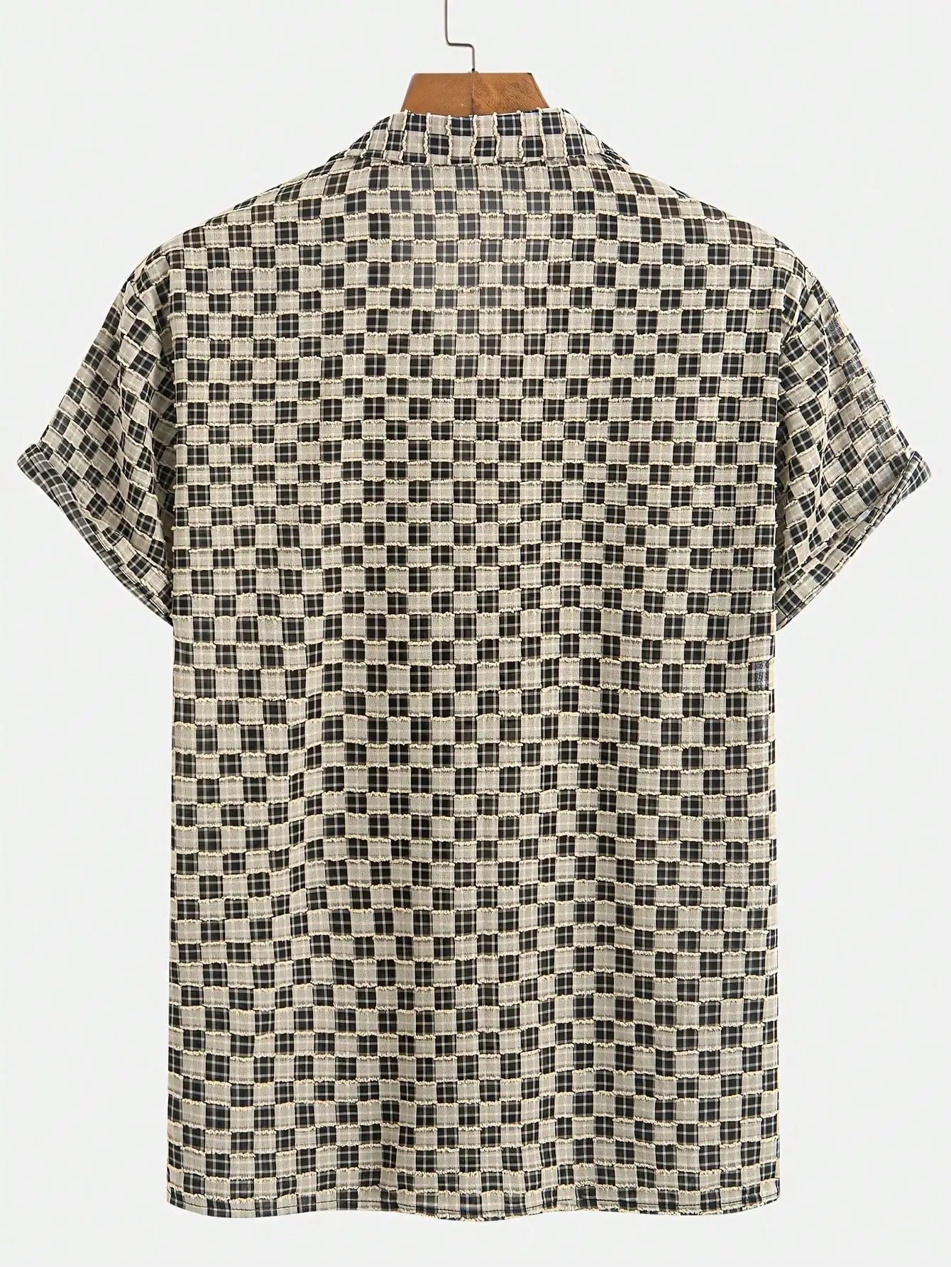 Men Short Sleeve Open Front Checkered Casual Shirt Lightweight Summer