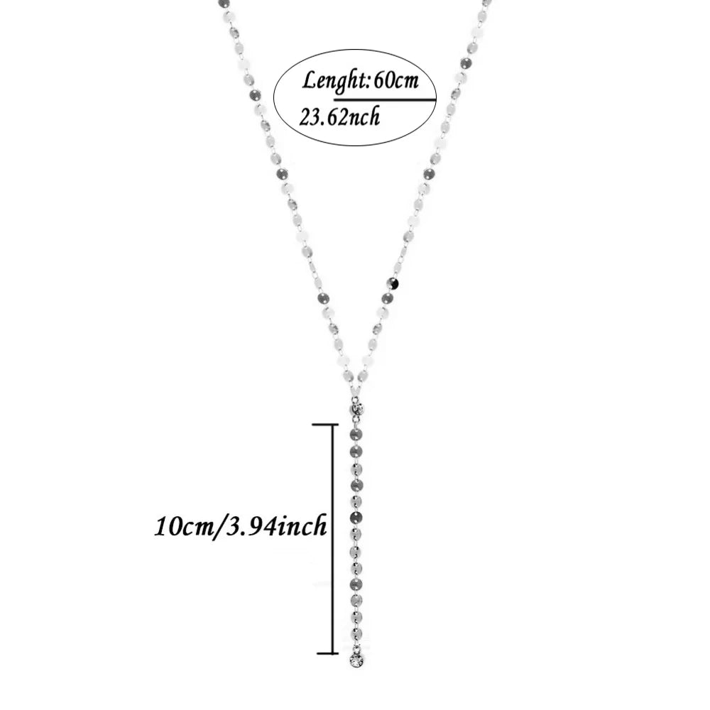 Stainless Steel Multilayer Sequins Tassel Necklace For Women Y Shape