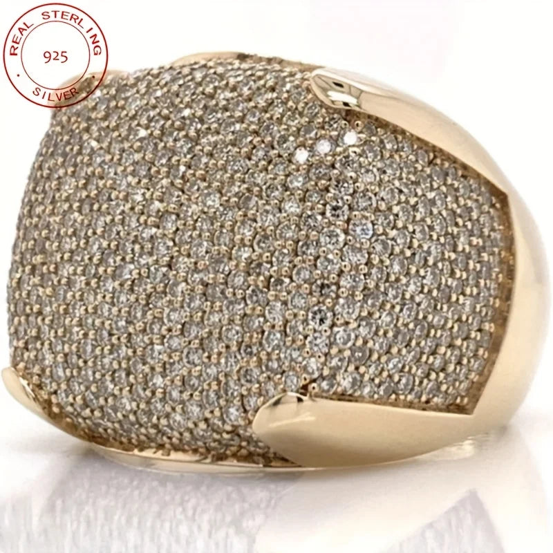 Sterling Silver Mens Iced Out Pinky Ring 18K Gold Plated Hip Hop
