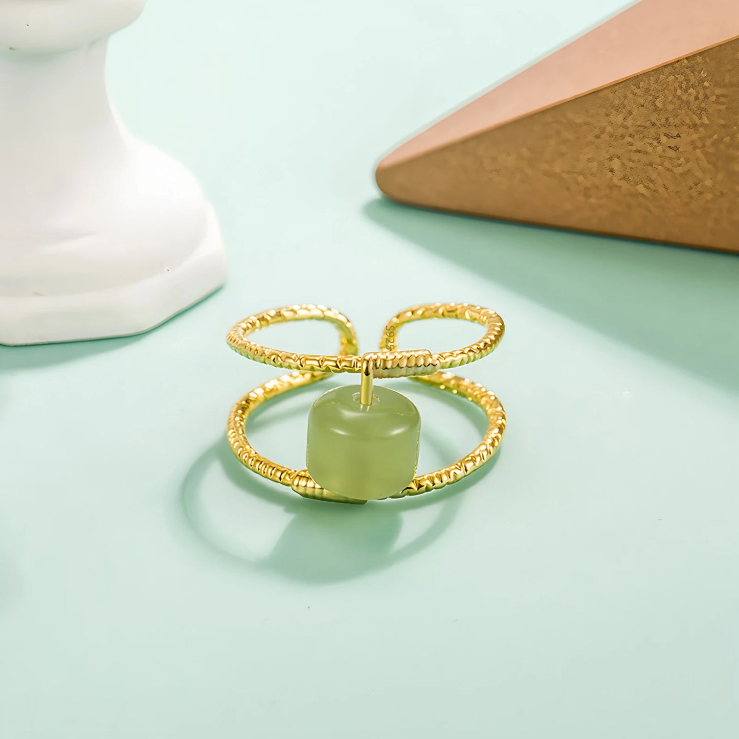 Sterling Silver Hotan Jade Geometric Ring For Women