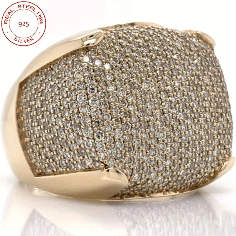 Sterling Silver Mens Iced Out Pinky Ring 18K Gold Plated Hip Hop