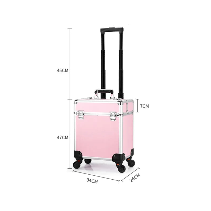 Aluminum Rolling Makeup Case Lockable Cosmetic Trolley With Trays