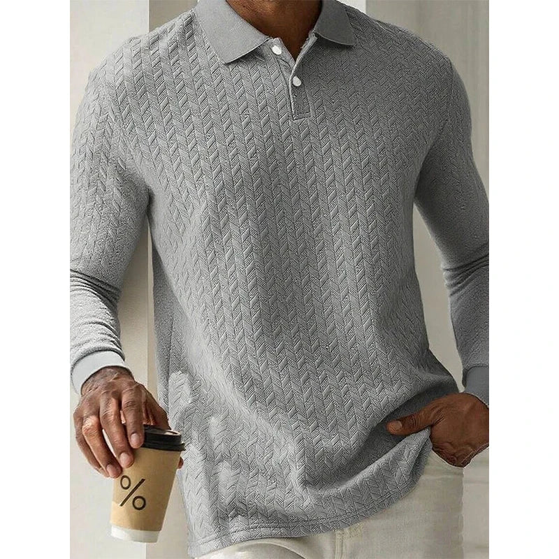 Men Long Sleeve Polo Shirt Breathable Polyester Office Polo T Shirt