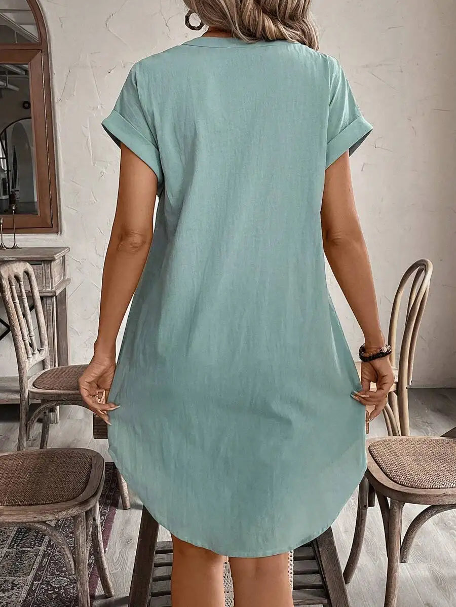 Women's Button Front Short Sleeve Mini Dress 100 Percent Cotton
