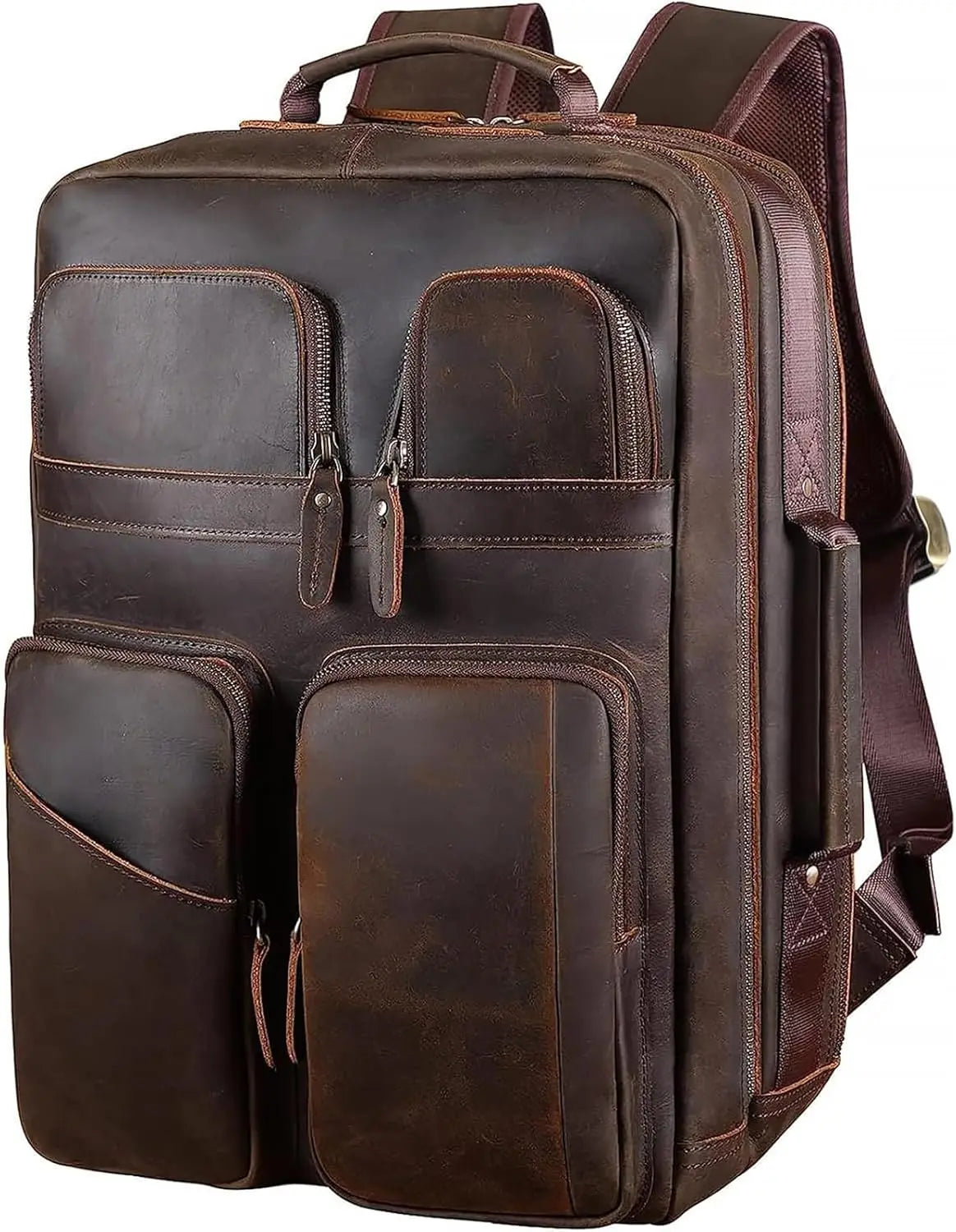 Full Grain Leather Laptop Backpack For Men With Multiple Pockets