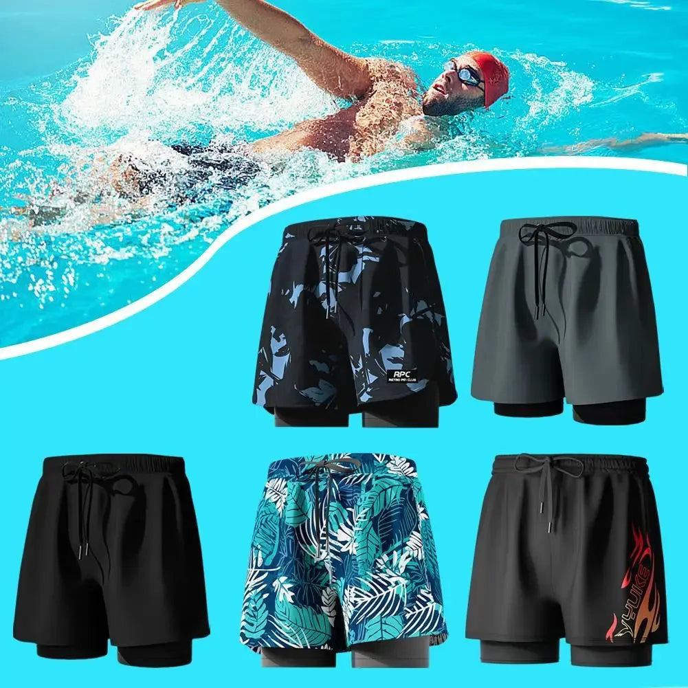 Double Layer Sports Swim Shorts For Men Quick Dry