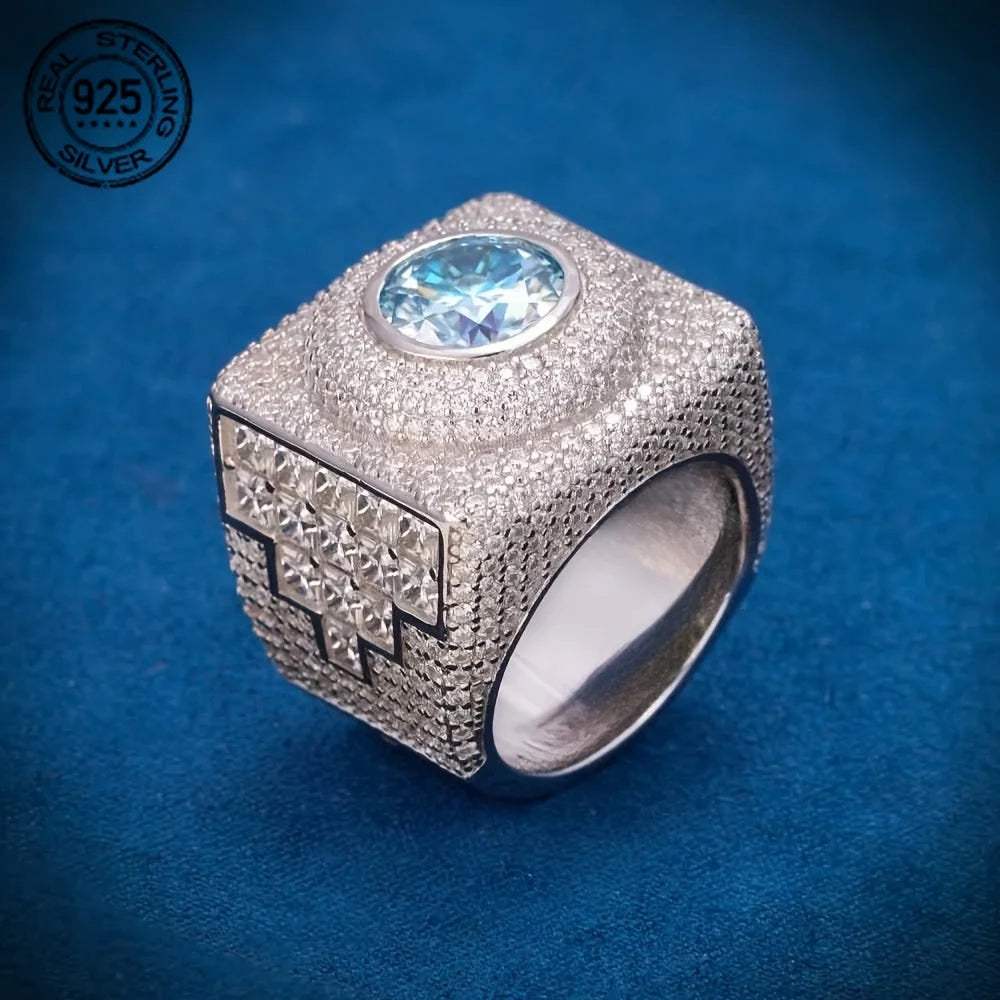 Sterling Silver Men Wedding Ring With Zircon Band