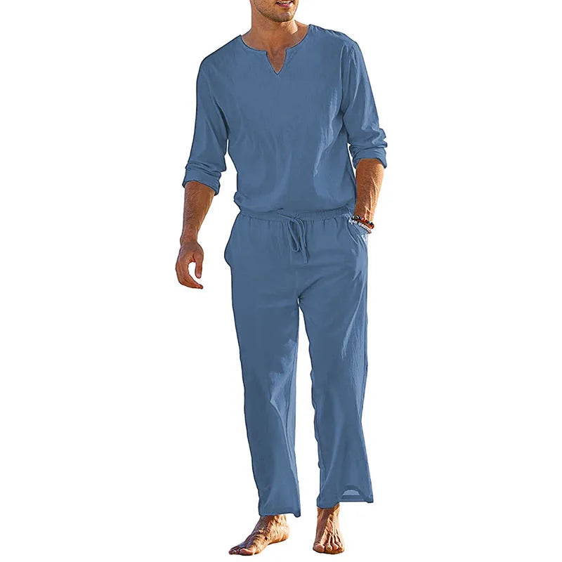Men's Summer Loungewear Set Polyester Spandex Henley Shirt Pants