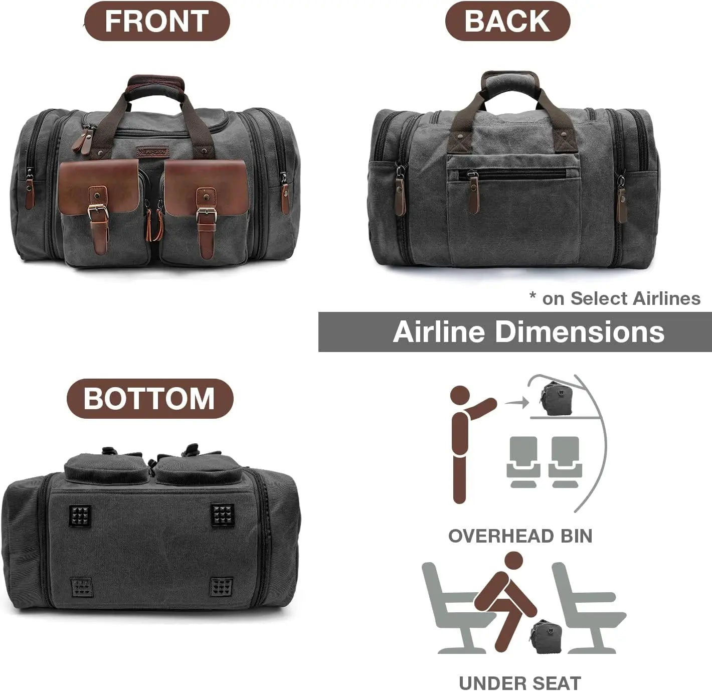 Nylon Canvas Leather Duffle Bag With Shoe Compartment